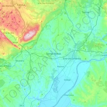 Mappa topografica Torres Novas, altitudine, rilievo