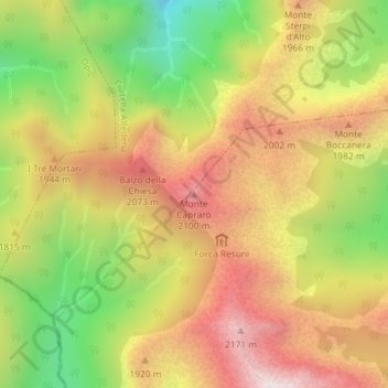 Mappa topografica Monte Capraro, altitudine, rilievo