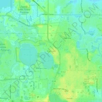 Mappa topografica Druce Lake, altitudine, rilievo