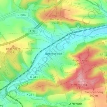 Mappa topografica Bernterode, altitudine, rilievo