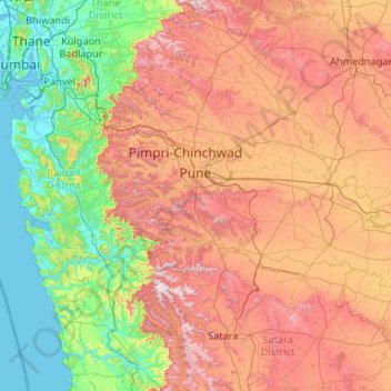 Mappa topografica Katraj Ghat, altitudine, rilievo