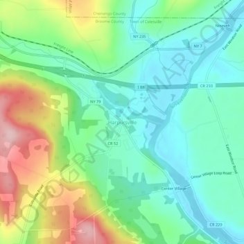 Mappa topografica Harpursville, altitudine, rilievo