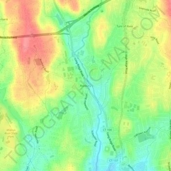 Mappa topografica Roxbury, altitudine, rilievo
