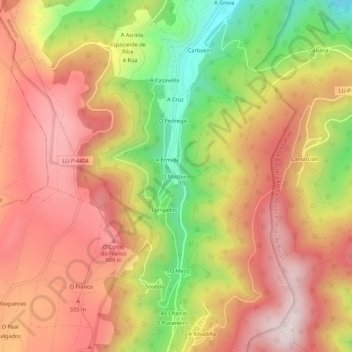 Mappa topografica O Mosteiro, altitudine, rilievo