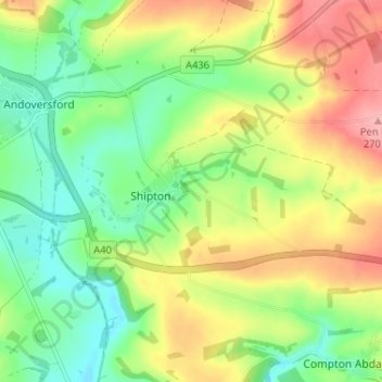 Mappa topografica Shipton Oliffe, altitudine, rilievo