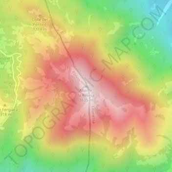Mappa topografica Monte la Pelosa, altitudine, rilievo