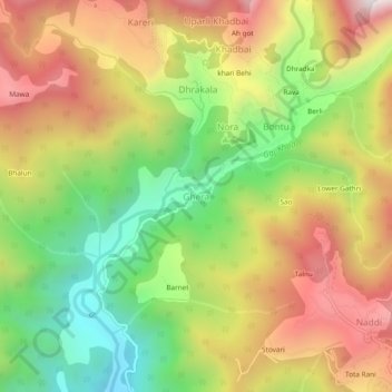 Mappa topografica Ghera, altitudine, rilievo