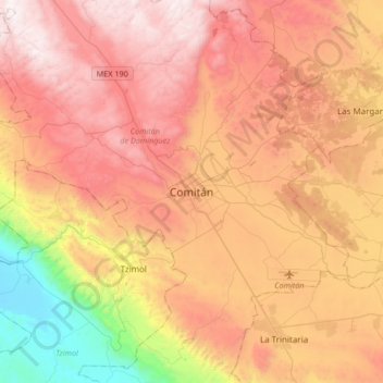 Mappa topografica Comitán, altitudine, rilievo
