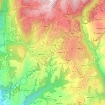 Mappa topografica Prati, altitudine, rilievo