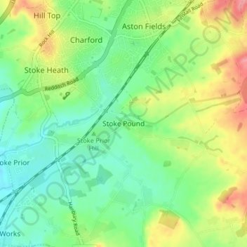 Mappa topografica Stoke Pound, altitudine, rilievo