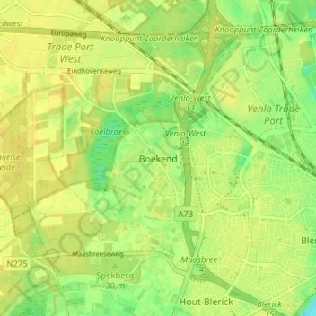 Mappa topografica Boekend, altitudine, rilievo