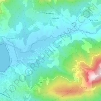 Mappa topografica San Ghjuvanni, altitudine, rilievo