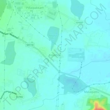 Mappa topografica Kolathur, altitudine, rilievo