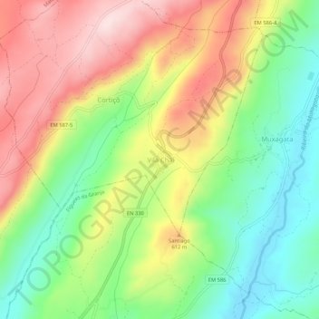 Mappa topografica Vila Chã, altitudine, rilievo