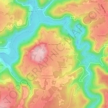Mappa topografica La Pèche, altitudine, rilievo