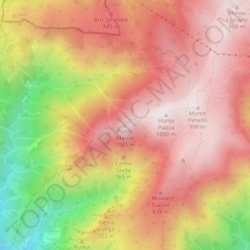 Mappa topografica Punta Martin, altitudine, rilievo