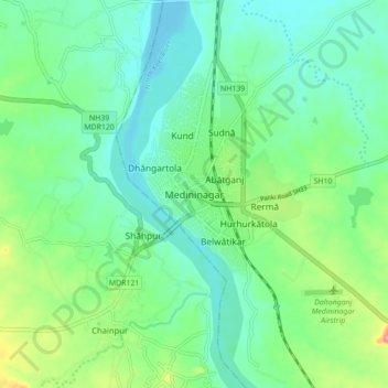Mappa topografica Medininagar, altitudine, rilievo