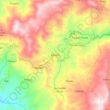 Mappa topografica Bauko, altitudine, rilievo