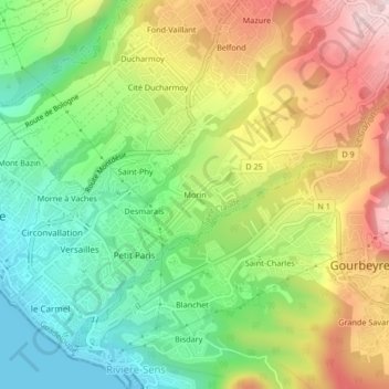 Mappa topografica Morin, altitudine, rilievo