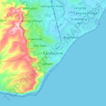 Mappa topografica Eastbourne, altitudine, rilievo