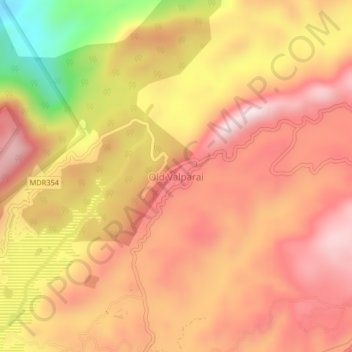 Mappa topografica Old Valparai, altitudine, rilievo