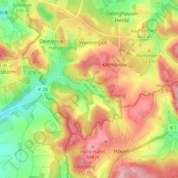 Mappa topografica Wettmarsen, altitudine, rilievo