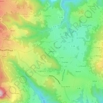 Mappa topografica Paillette, altitudine, rilievo