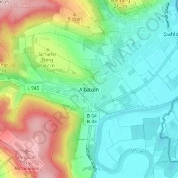 Mappa topografica Albaxen, altitudine, rilievo