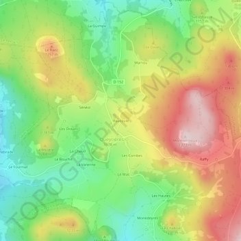 Mappa topografica Raucoule, altitudine, rilievo
