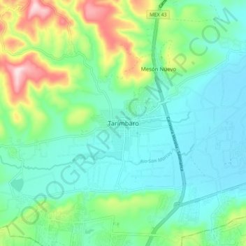 Mappa topografica Tarímbaro, altitudine, rilievo