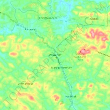 Mappa topografica Valakom, altitudine, rilievo
