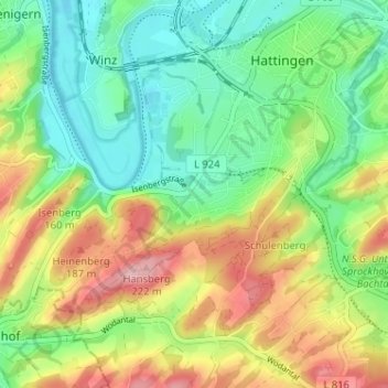 Mappa topografica Lembeck, altitudine, rilievo