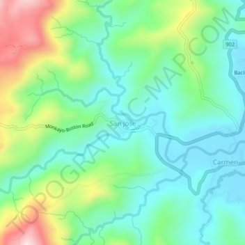 Mappa topografica San Jose, altitudine, rilievo