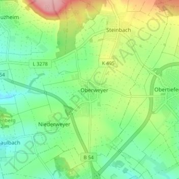 Mappa topografica Oberweyer, altitudine, rilievo