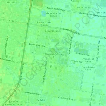 Mappa topografica Rodríguez Colonia, altitudine, rilievo