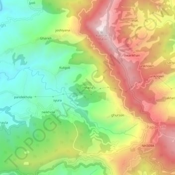 Mappa topografica chhana, altitudine, rilievo