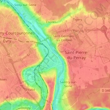 Mappa topografica Corbeil-Essonnes, altitudine, rilievo