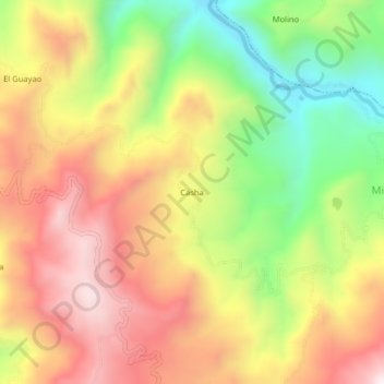 Mappa topografica Casha, altitudine, rilievo