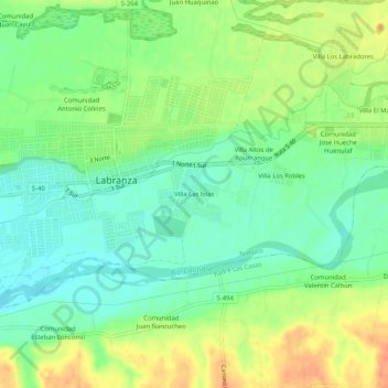 Mappa topografica Villa Las Islas, altitudine, rilievo