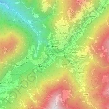 Mappa topografica Varda, altitudine, rilievo