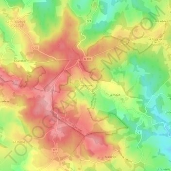 Mappa topografica Treichazeix, altitudine, rilievo