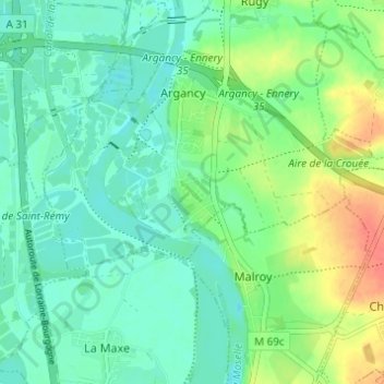Mappa topografica Olgy, altitudine, rilievo