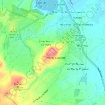 Mappa topografica Monte Lucchetti, altitudine, rilievo
