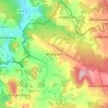 Mappa topografica Moosbach, altitudine, rilievo