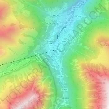 Mappa topografica Cauterets, altitudine, rilievo