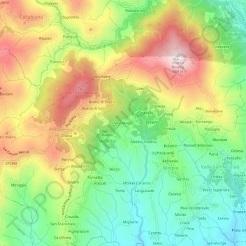 Mappa topografica Mornengo, altitudine, rilievo