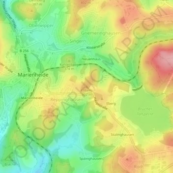 Mappa topografica Ellberg, altitudine, rilievo