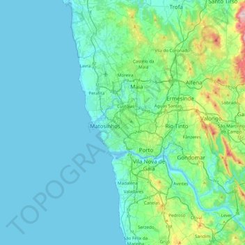 Mappa topografica Senhora da Hora, altitudine, rilievo
