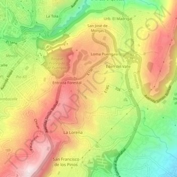 Mappa topografica Puengasí, altitudine, rilievo