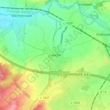 Mappa topografica Laucha, altitudine, rilievo